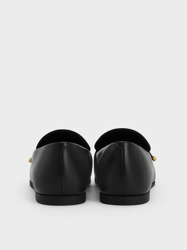 Almond-Toe Flat Loafers, Black, hi-res