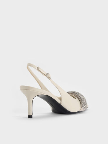 Crystal-Embellished Pointed-Toe Slingback Pumps, Chalk, hi-res