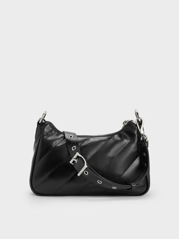 Philomena Crinkle-Effect Chain-Strap Crossbody Bag, Noir, hi-res