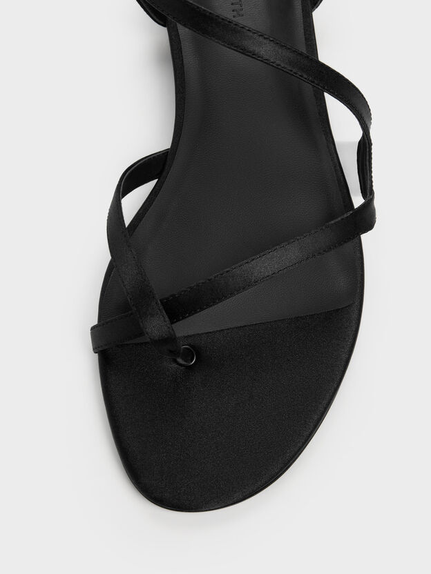 Arden Satin Wavy Toe-Ring Sandals, Black Textured, hi-res