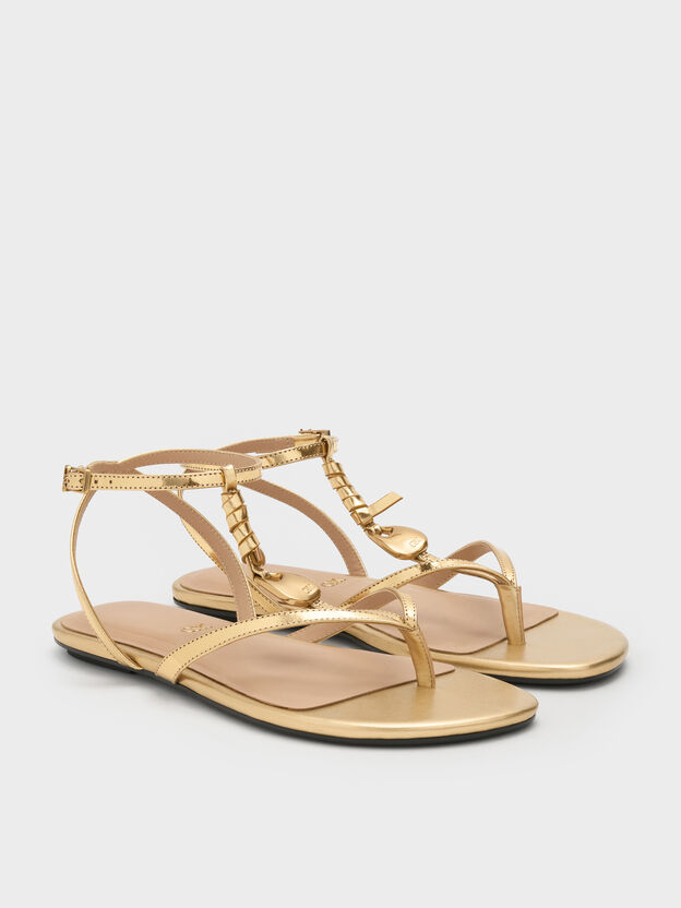 Adema Metallic Leather Strappy Thong Sandals, Gold, hi-res