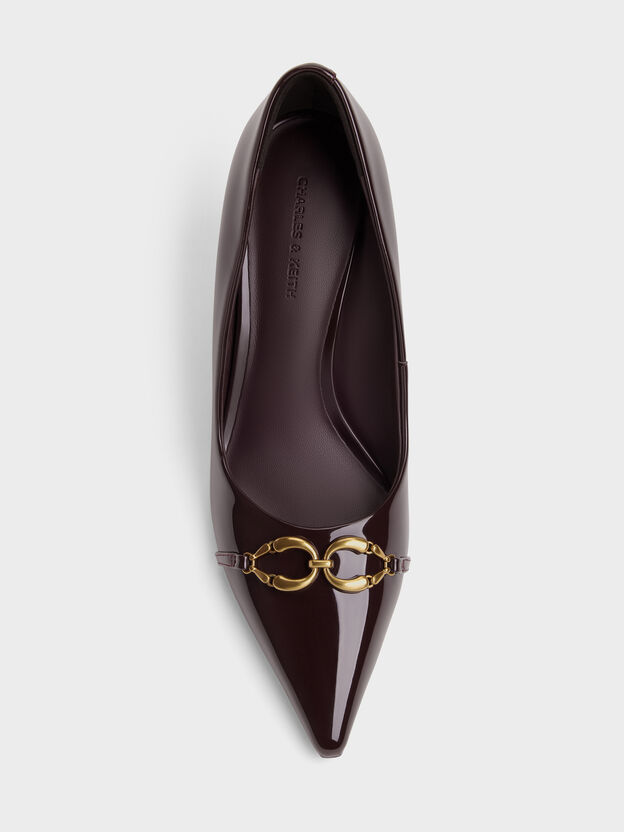 Patent Metallic-Buckle Pointed Pumps, Burgundy, hi-res
