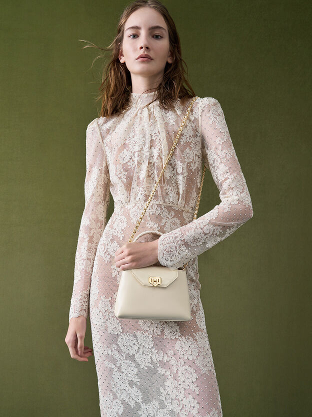 Arwen Croc-Effect Top Handle Bag, Cream, hi-res