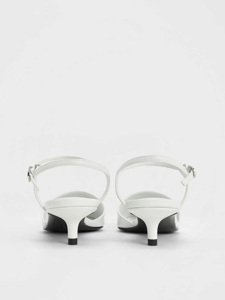 Pearl-Embellished Cap-Toe Kitten Heels, White, hi-res
