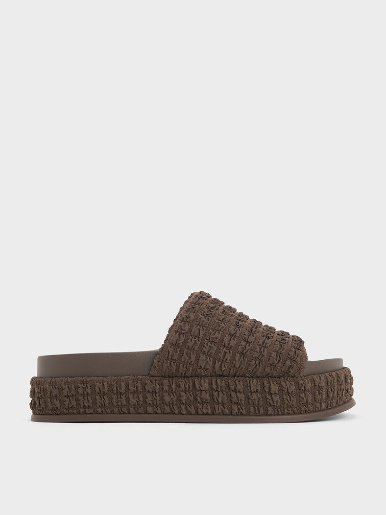Loren Textured Platform Sandals, Dark Brown, hi-res