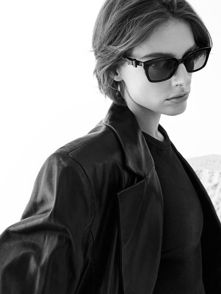 Tanya Bow Rectangular Sunglasses, Jet Black, hi-res