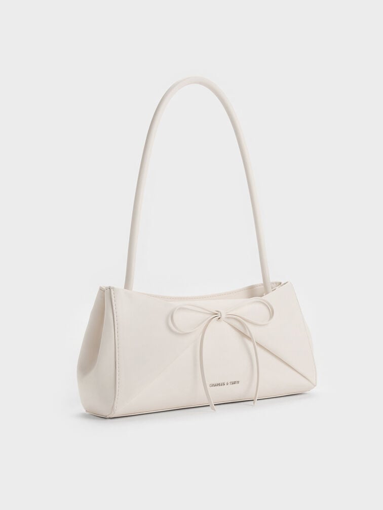 Hazel Bow Panelled Shoulder Bag, Cream, hi-res