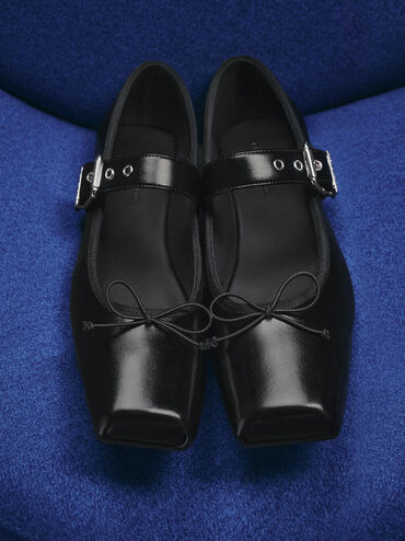 Myler Bow Square-Toe Buckled Mary Janes, Black, hi-res