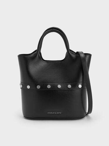 Bobbie Studded Convertible Two-Way Bucket Bag, Noir, hi-res