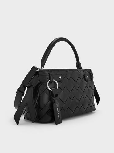 Ivette Woven Top Handle Bag, Noir, hi-res