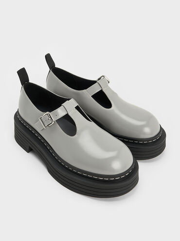 T-Bar Platform Mary Janes, Grey, hi-res