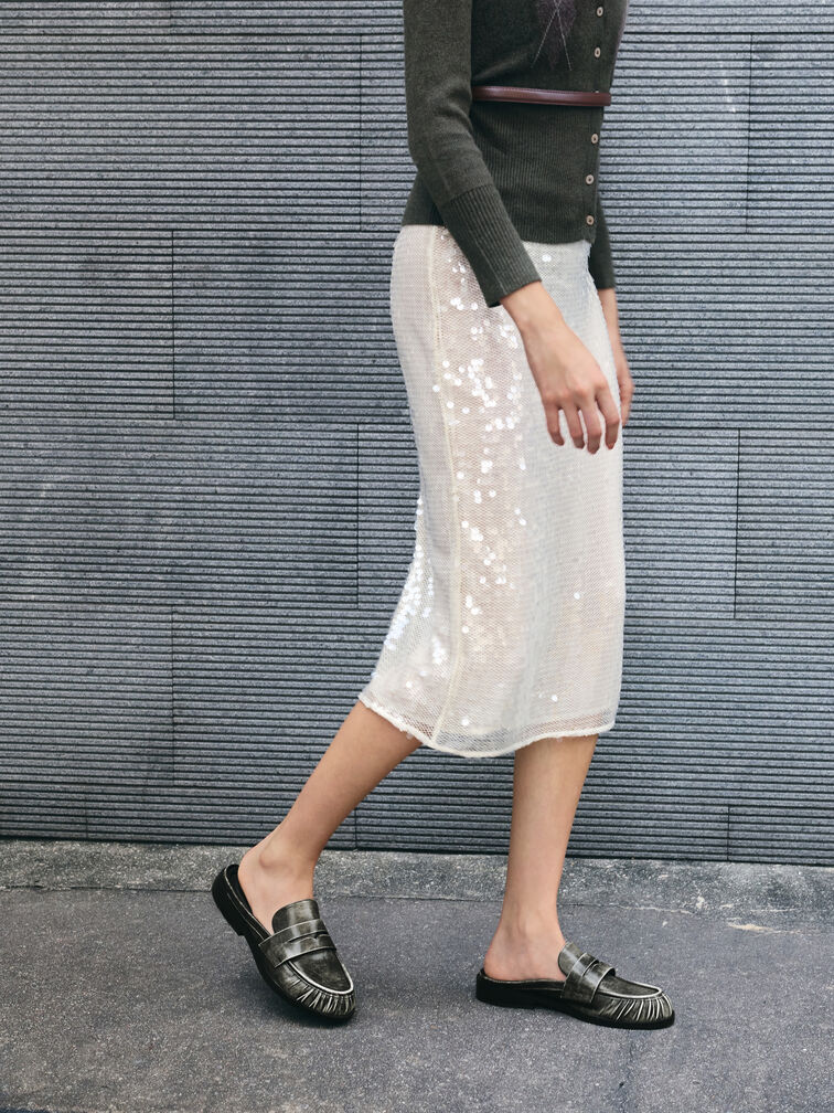 Dylan Penny Loafer Mules, Grey, hi-res