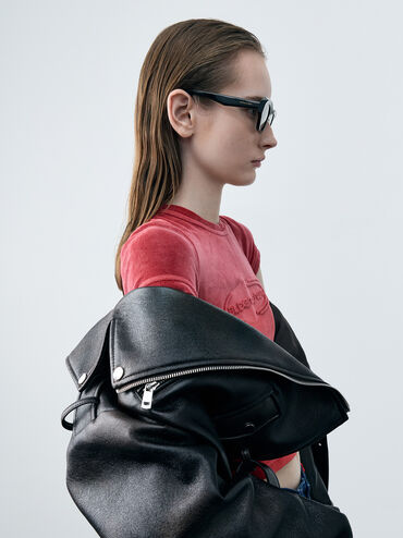 Onyx Recycled Acetate Cat-Eye Sunglasses, Black, hi-res