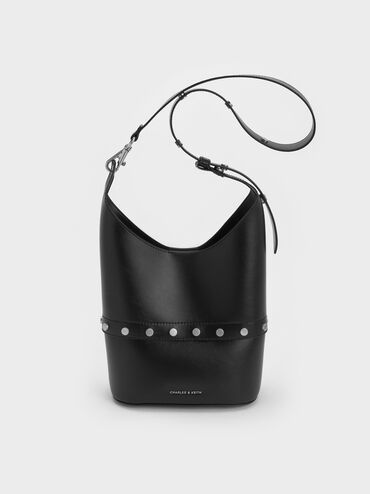Bobbie Studded Convertible Two-Way Bucket Bag, Noir, hi-res