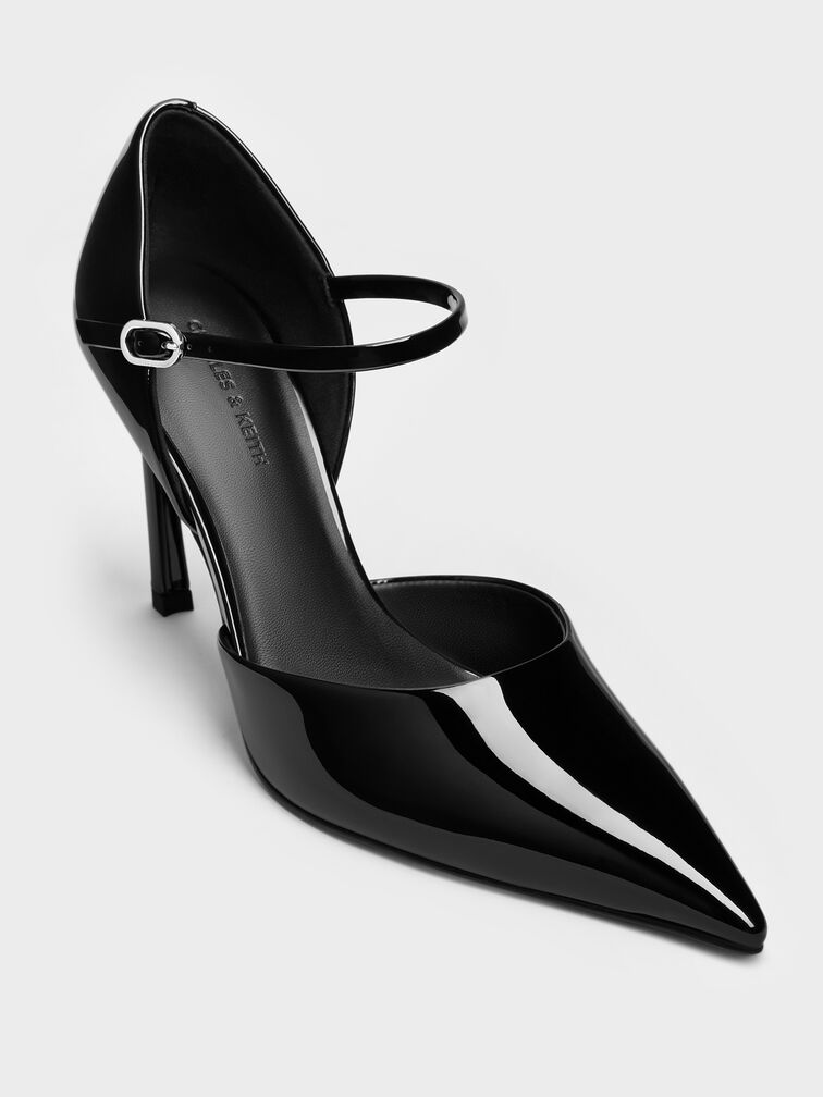Patent Pointed D'Orsay Stiletto Pumps, Black Patent, hi-res