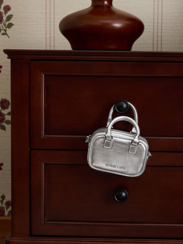 Sianna Metallic Bowling-Bag Charm, Silver, hi-res