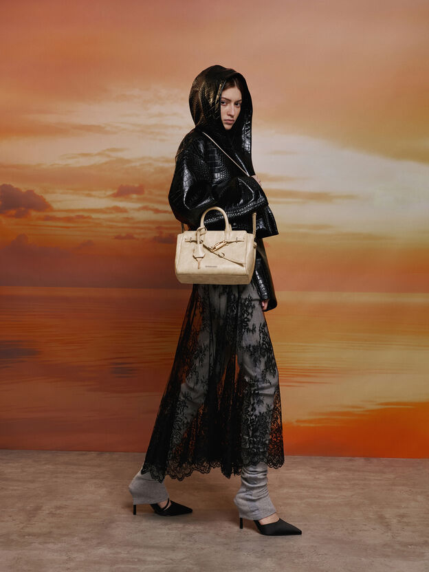 Mini Delfina Belted Tote Bag, Sand, hi-res