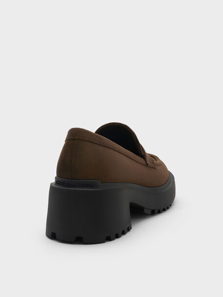 Evan Faux Suede Platform Loafers, Dark Brown Textured, hi-res
