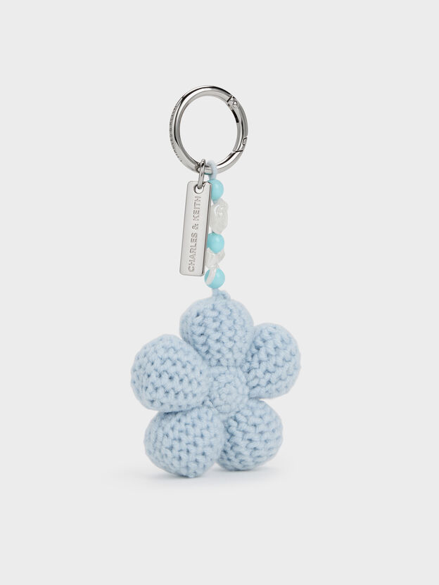 Crochet-Flower Beaded Charm, Sea Salt Blue, hi-res