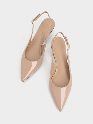 Curtis Patent Pointed-Toe Kitten-Heel Slingback Pumps, Nude, hi-res