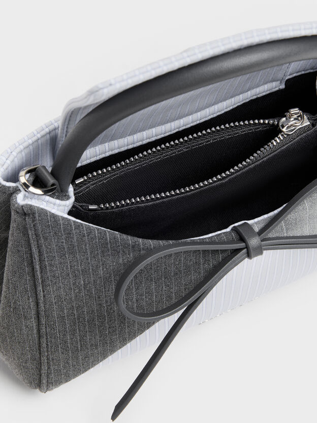 Hazel Striped Bow Panelled Top Handle Bag, Grey, hi-res