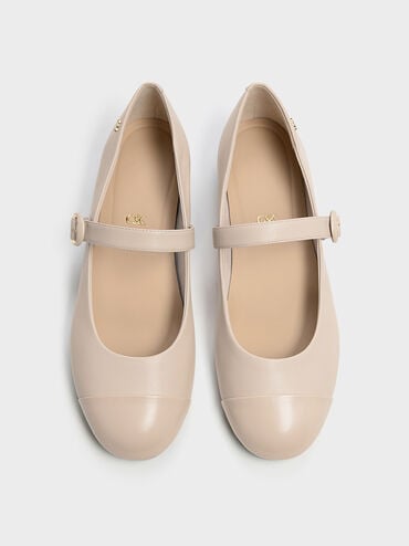 Leather Cap-Toe Mary Janes, Oat, hi-res