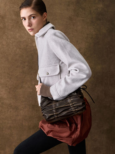 Kadee Ruched Bow-Charm Hobo Bag, Burnished Brown, hi-res