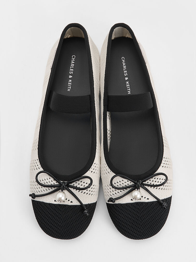 Knitted Pearl-Accent Bow Ballet Flats, Chalk, hi-res