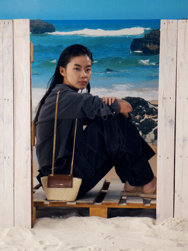 Shalia Raffia Chain-Strap Crossbody Bag, Natural Raffia, hi-res