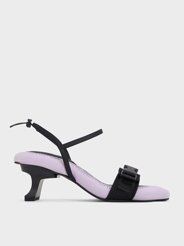 Nylon Wave-Edge Sculptural-Heel Sandals, Lilac, hi-res