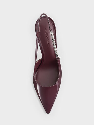 Flores Patent Gem-Strap Slingback Pumps, Burgundy, hi-res