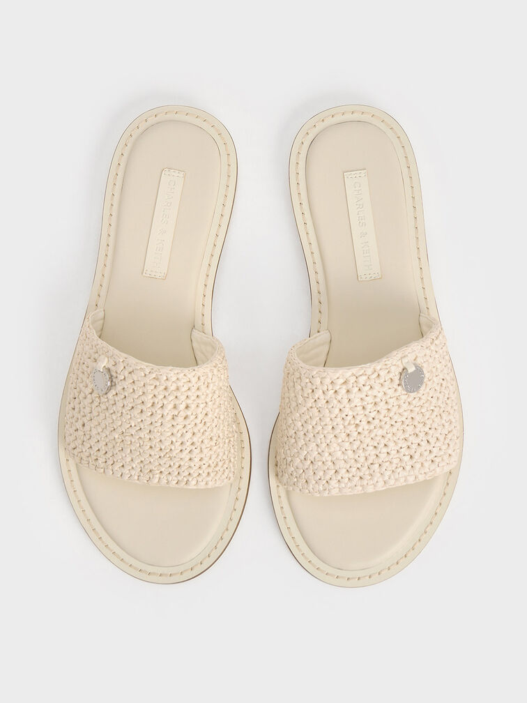 Raffia Woven Slide Sandals, Chalk, hi-res