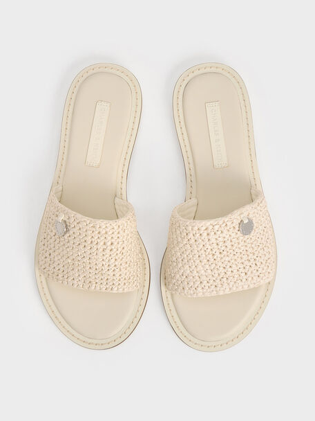 Raffia Woven Slide Sandals, Chalk, hi-res