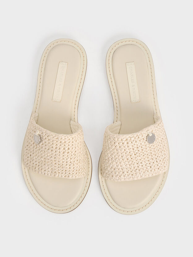 Raffia Woven Slide Sandals, Chalk, hi-res