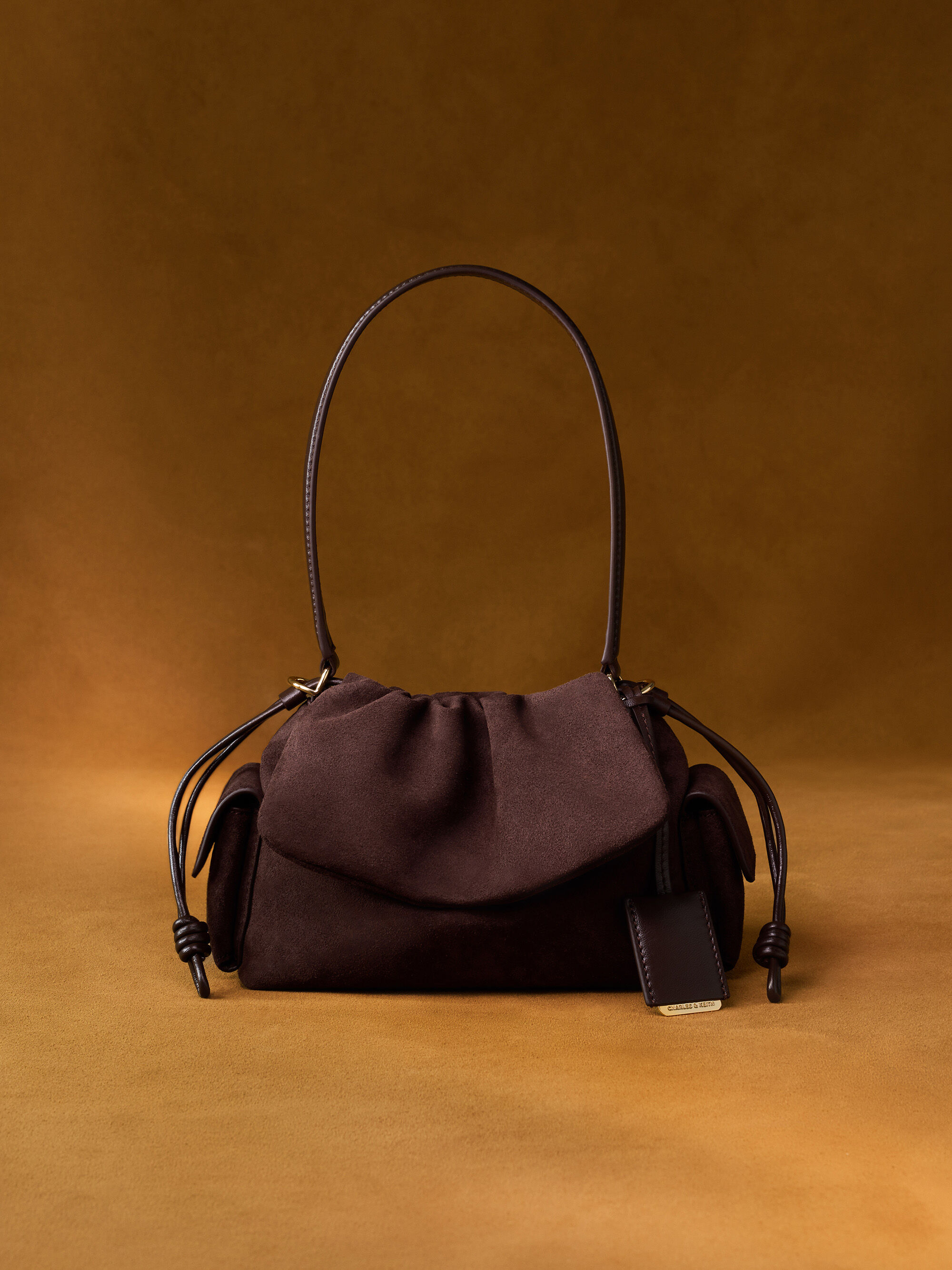 Espresso Brown Khai Recycled Suede Ruched-Flap Side-Pocket Top