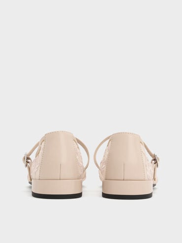 Gertrude Mesh Embroidered Floral Mary Janes, Nude, hi-res