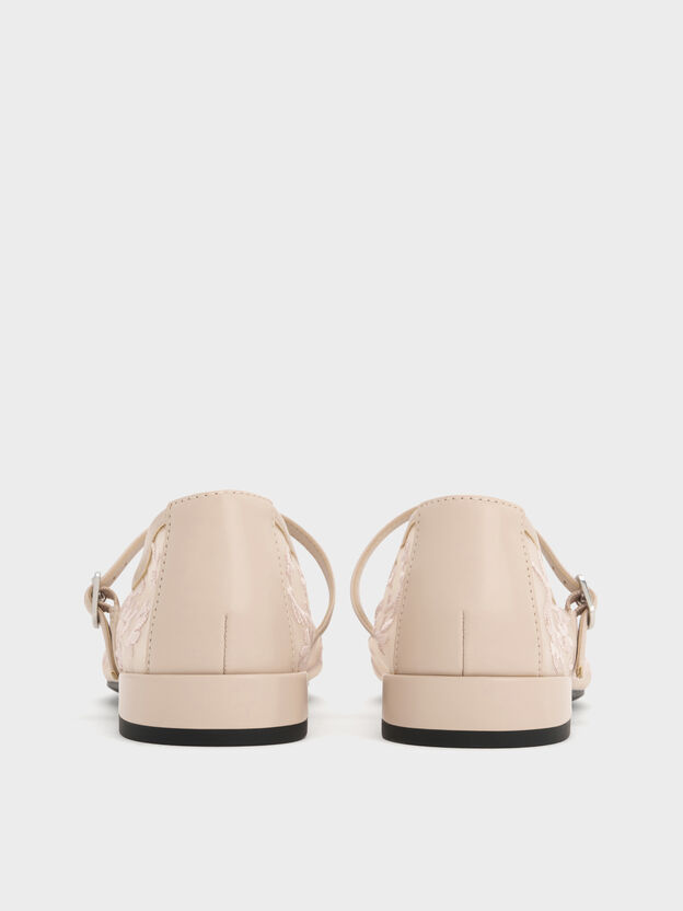 Gertrude Embroidered-Mesh Mary Janes, Nude, hi-res