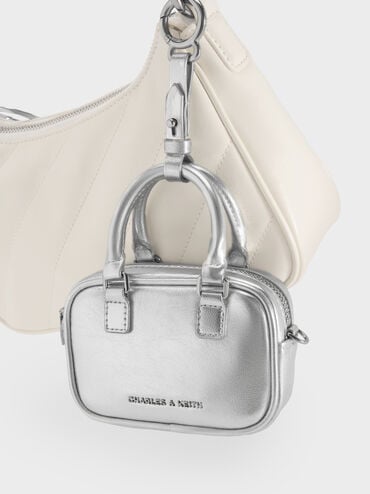 Sianna Metallic Bowling-Bag Charm, Silver, hi-res