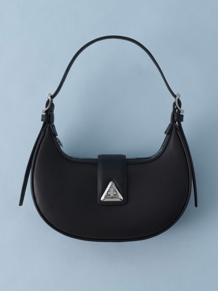 Trice Metallic-Accent Belted Shoulder Bag, Noir, hi-res