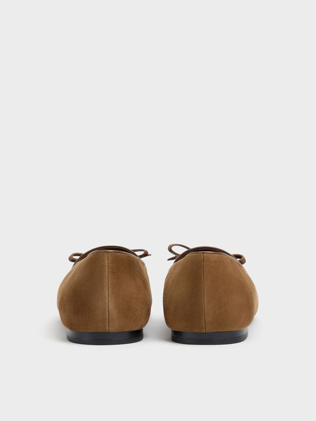 Leather & Suede Bow Loafers, Brown, hi-res
