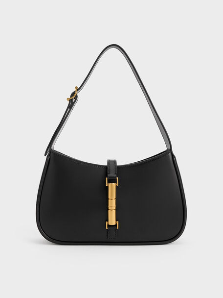 Cesia Metallic-Accent Shoulder Bag, Black, hi-res
