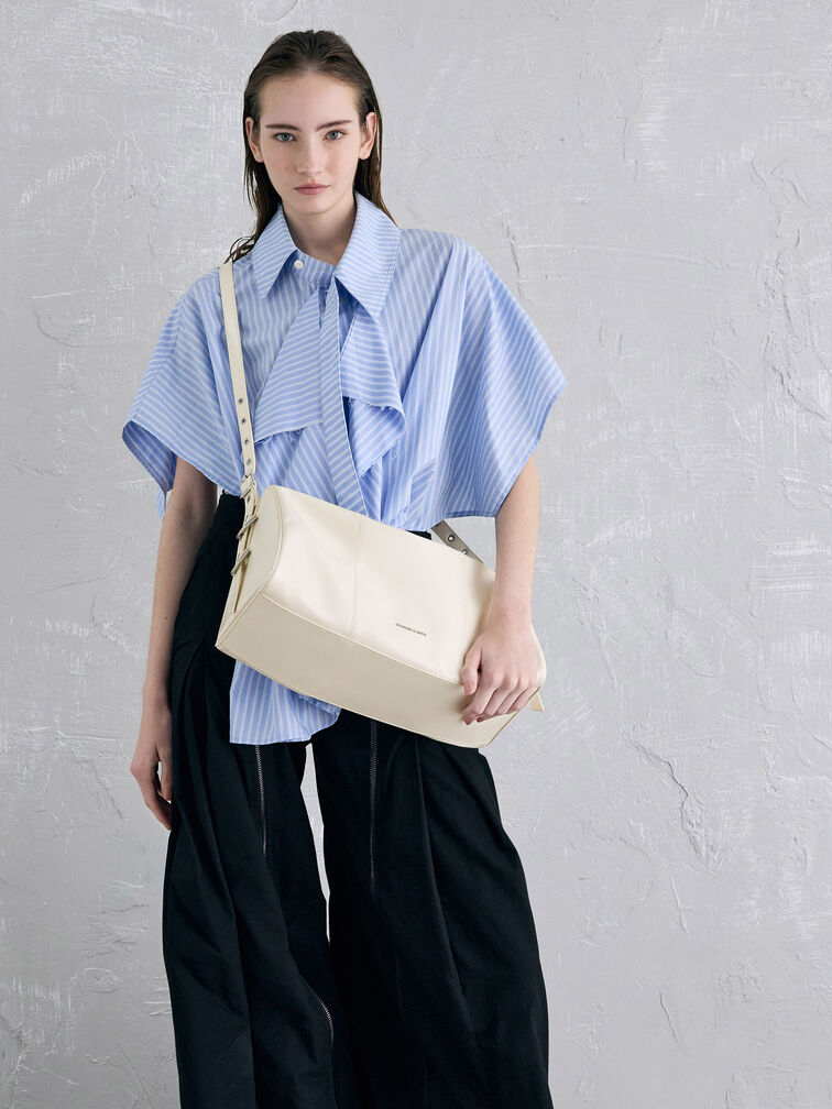 Bryna Panelled Grommet-Strap Crossbody Bag, Cream Bryna Panelled Grommet-Strap Crossbody Bag, Cream, hi-res