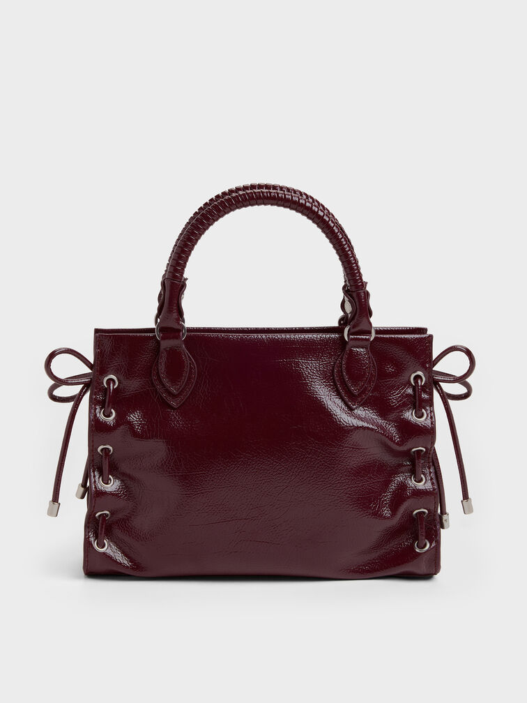 Mini Nylah Grommet Lace-Up Tote Bag, Wineberry Red, hi-res