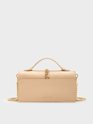 Taisia Satin Chain-Strap Envelope Bag, Champagne, hi-res
