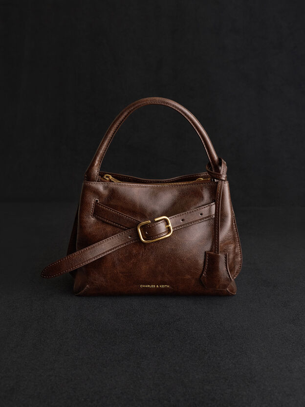 Victoria Belted Top Handle Bag, Distressed Coffee, hi-res