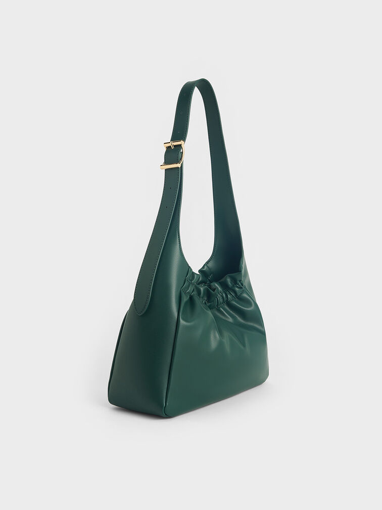 Brigette Ruched Shoulder Bag, Dark Green, hi-res