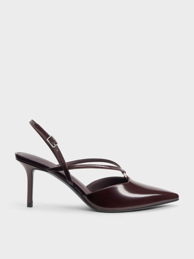 V-Strap Slingback Pumps, Burgundy, hi-res