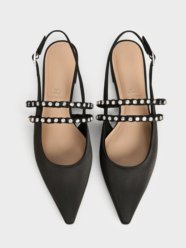 Goldie Gem-Encrusted Mary Jane Flats, Black Textured, hi-res