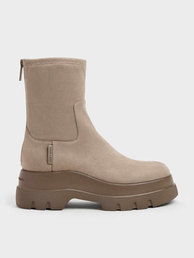 Leoi Faux Suede Chunky Ankle Boots, Taupe, hi-res