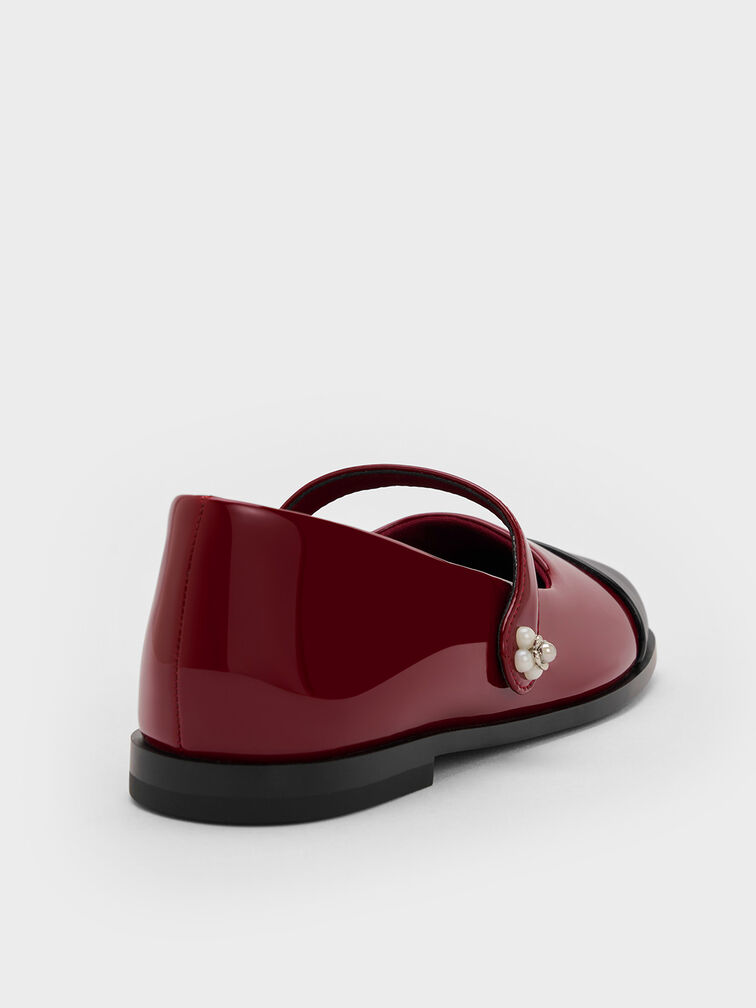 Girls' Patent Cap-Toe Mary Janes, Maroon, hi-res